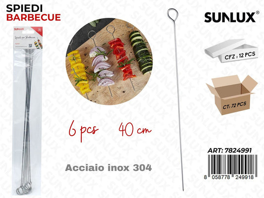 Sunlux Spiedi per Barbecue Acc.inox 304 6PCS 40CM