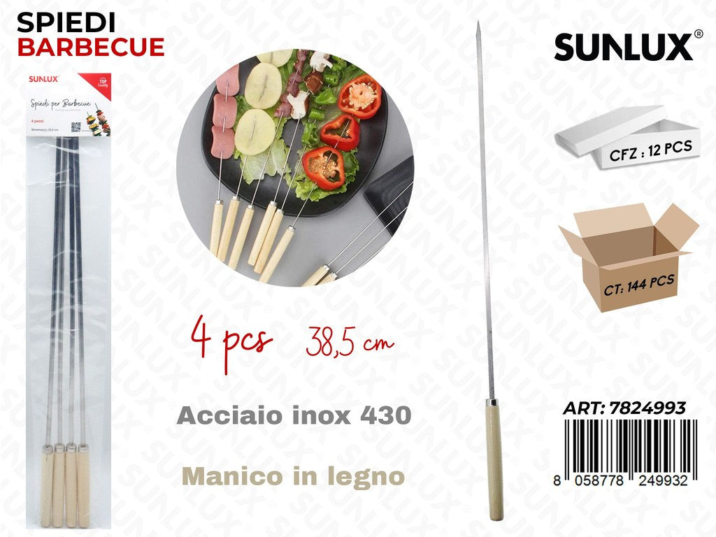 Sunlux Spiedi per Barbecue Acc.inox 430 4PCS 38.5CM