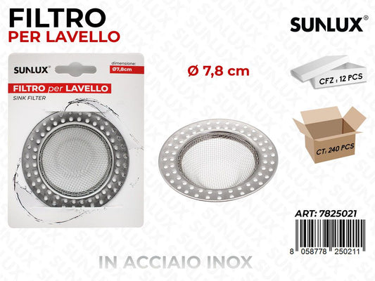 Sunlux Filtro per Lavello Acciaio Inox D.7.8CM