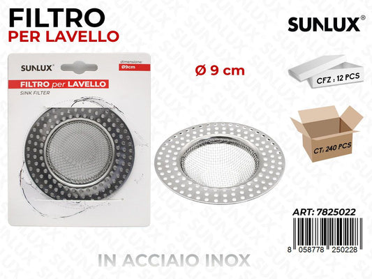 Sunlux Filtro per Lavello Acciaio Inox D.9CM