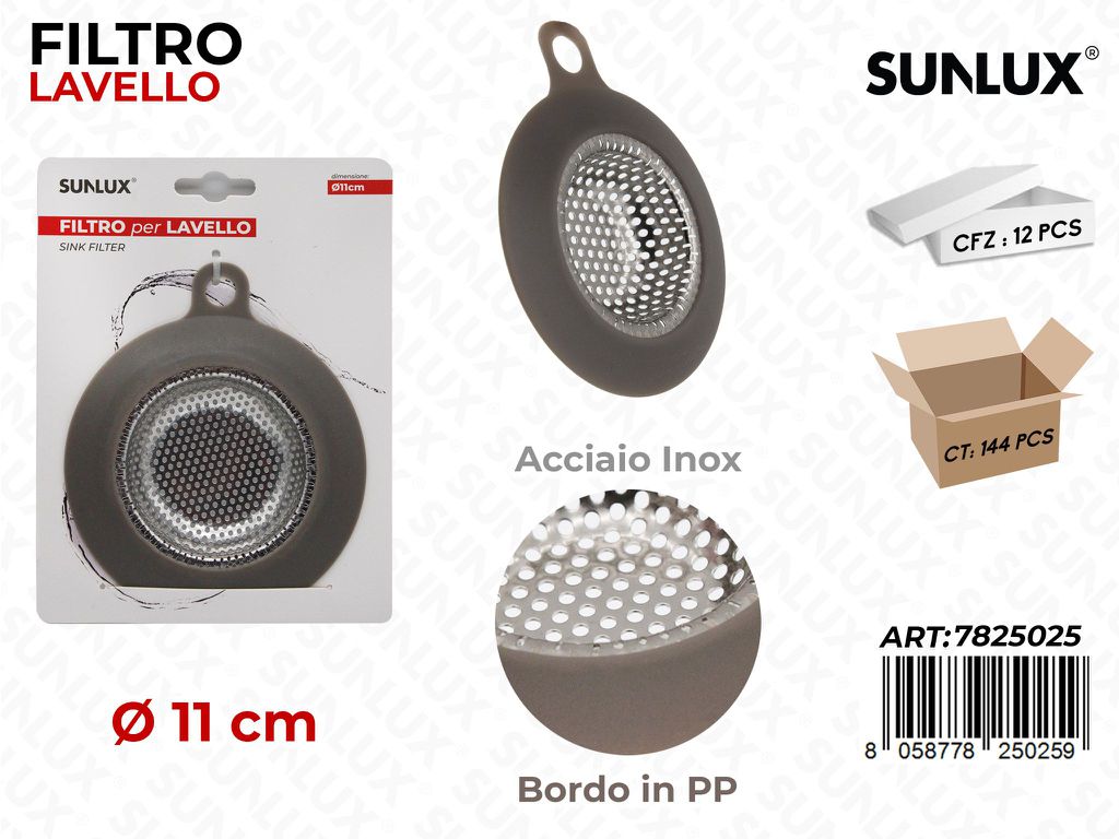 Sunlux Filtro per Lavello Acciaio Inox D.11CM