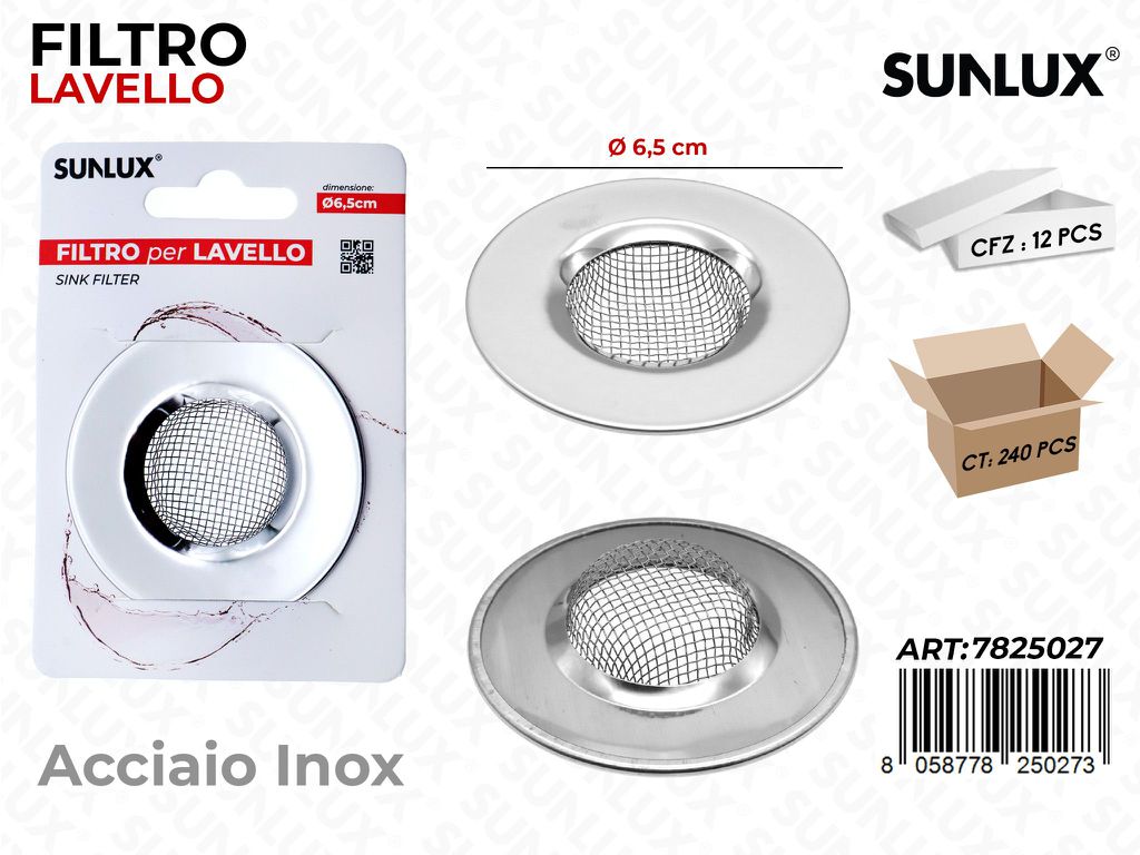 Sunlux Filtro Lavello Acciaio Inox D.6.5CM