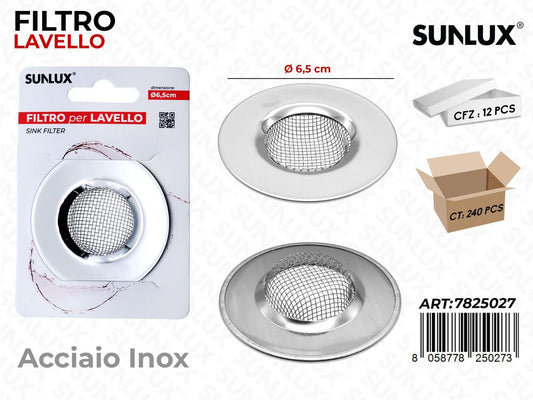 Sunlux Filtro Lavello Acciaio Inox D.6.5CM