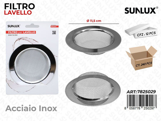 Sunlux Filtro Lavello Acciaio Inox D.11.5CM