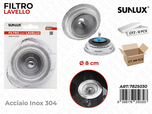 Sunlux Filtro Lavello Acciaio 304 D.8CM