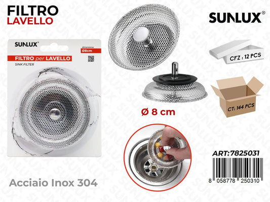 Sunlux Filtro Lavello Acciaio 304 D.8CM