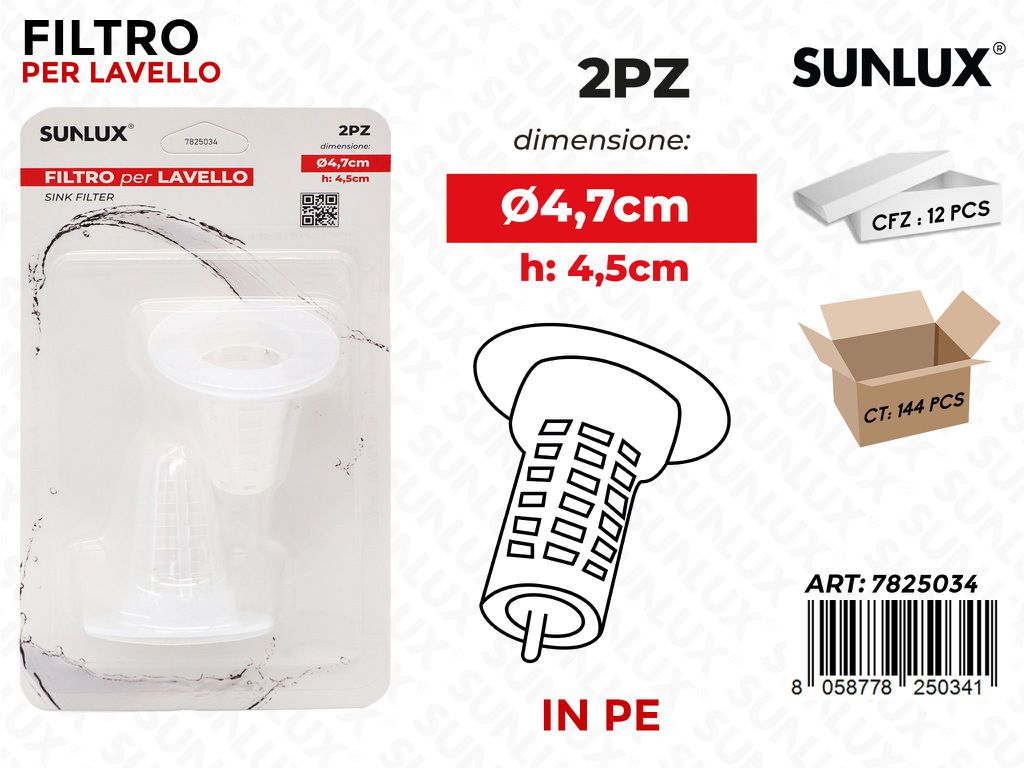 Sunlux Filtro per Lavello Pe 2PCS D.4.7*4.5CM