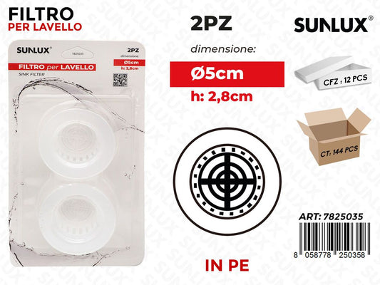 Sunlux Filtro per Lavello Pe 2PCS D.5*2.8CM