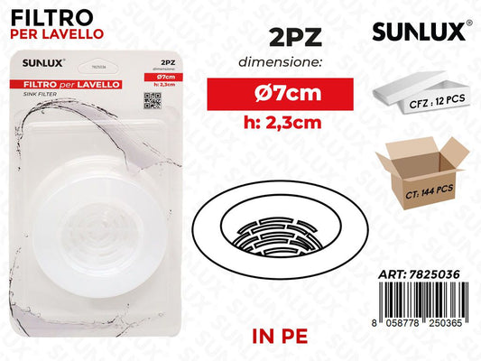 Sunlux Filtro per Lavello Pe 2PCS D.7*2.3CM