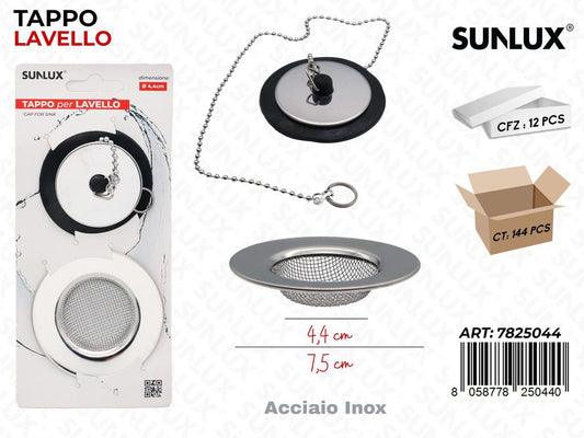 Sunlux Tappo per Lavello Acc. Inox D.4.4CM