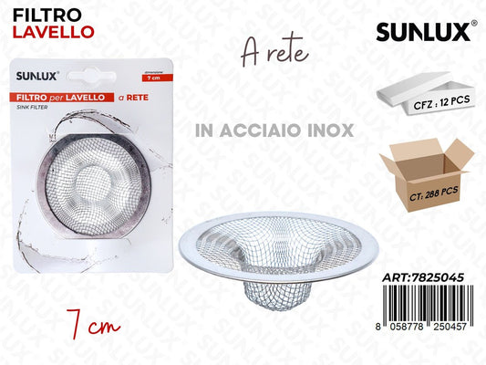 Sunlux Filtro per Lavello Rete Acc. Inox 7CM