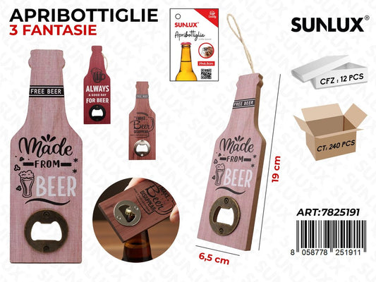 Sunlux Apribottiglie in Legno Ass. 6.5*19CM