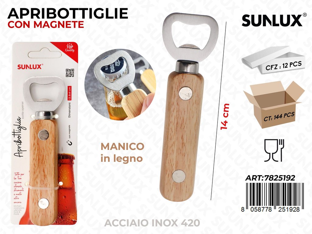 Sunlux Apribottiglie c/Magnete ACC420-LEGNO 14CM