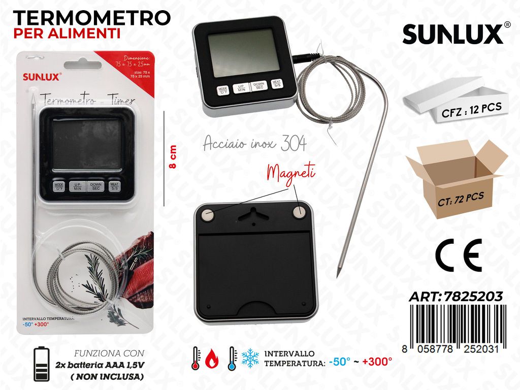 Sunlux Termometro Timer Alimenti Acc. 304 8CM