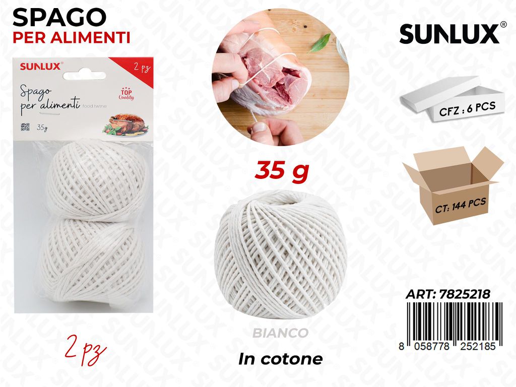 Sunlux Spago per Alimenti in Cotone Bia. 2PCS 35GR