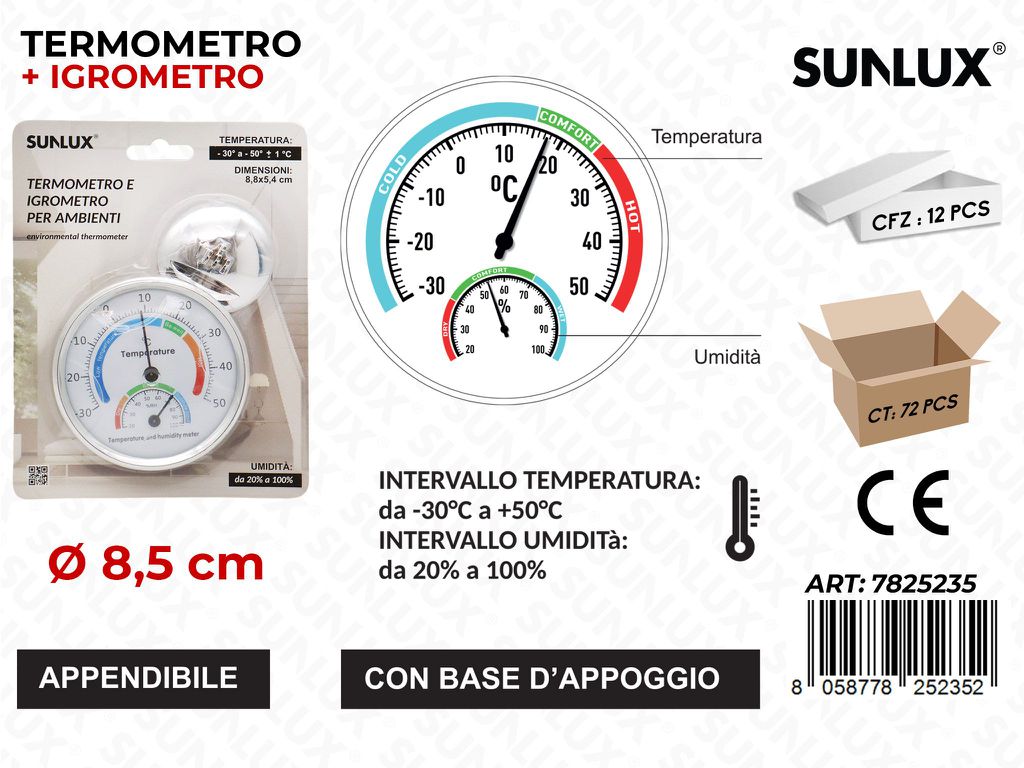 Sunlux Termometro-igrometro D.8.5CM / Pz da 12