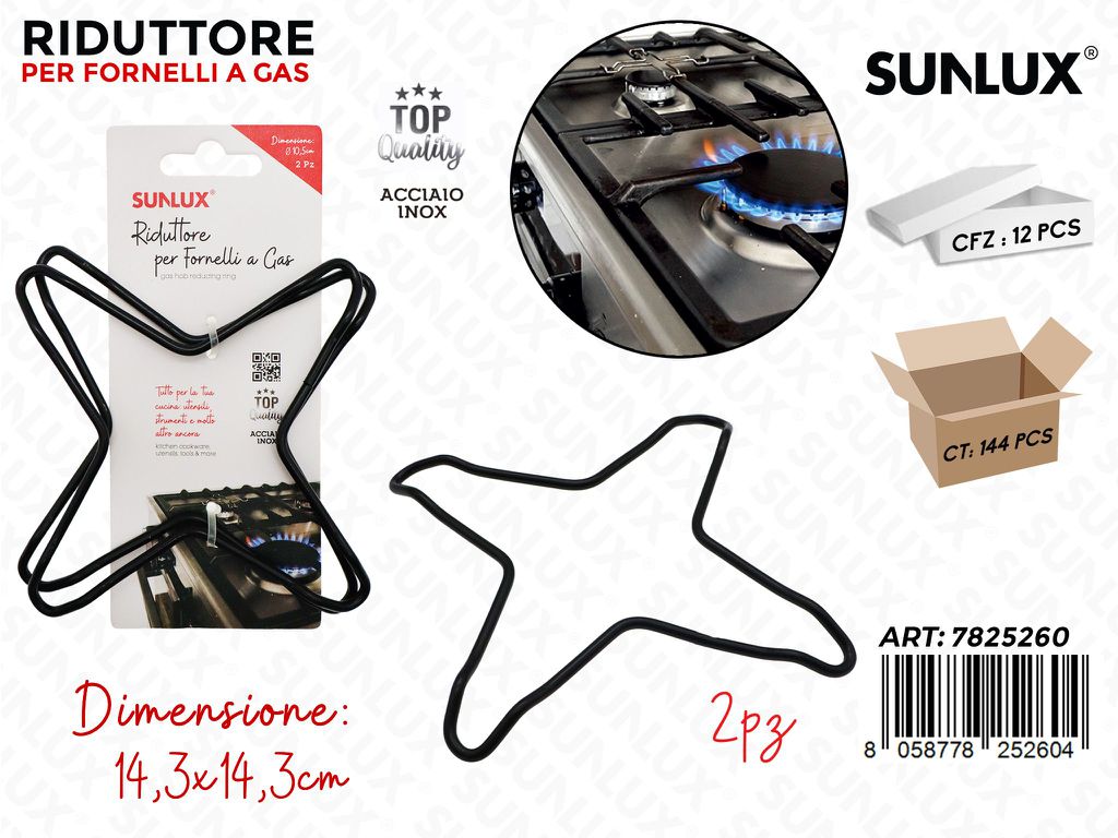 Sunlux Riduttore Fornelli Gas Acc. Inox 2PCS 14.3CM