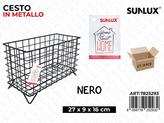 Sunlux Cesto in Metallo Nero 27*9*16CM