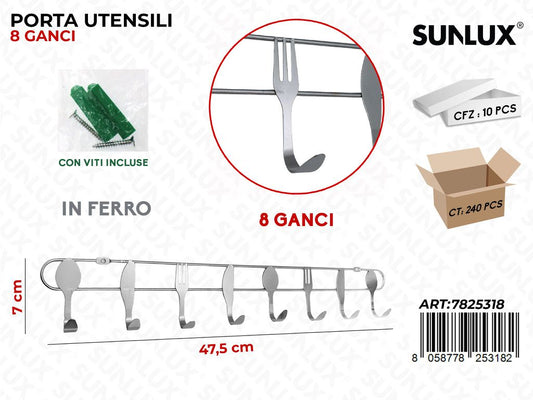 Sunlux Porta Utensili 8 Ganci Ferro c/Viti 7*47.5CM