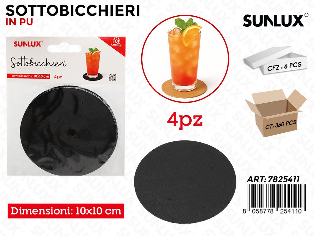 Sunlux Sottobicchieri Nero 10*10CM 4PCS
