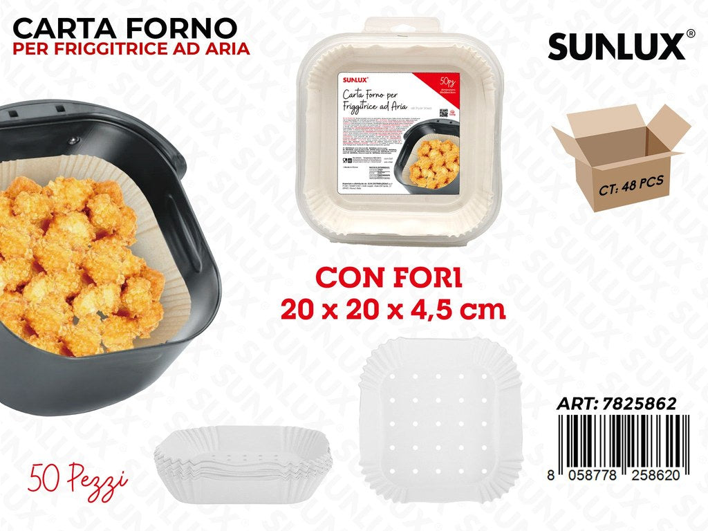 Sunlux Carta Forno Frigg. Aria c/Fori 50PCS 20*20*4.5CM