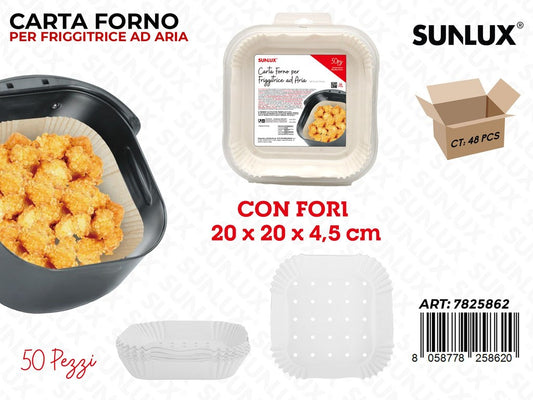 Sunlux Carta Forno Frigg. Aria c/Fori 50PCS 20*20*4.5CM