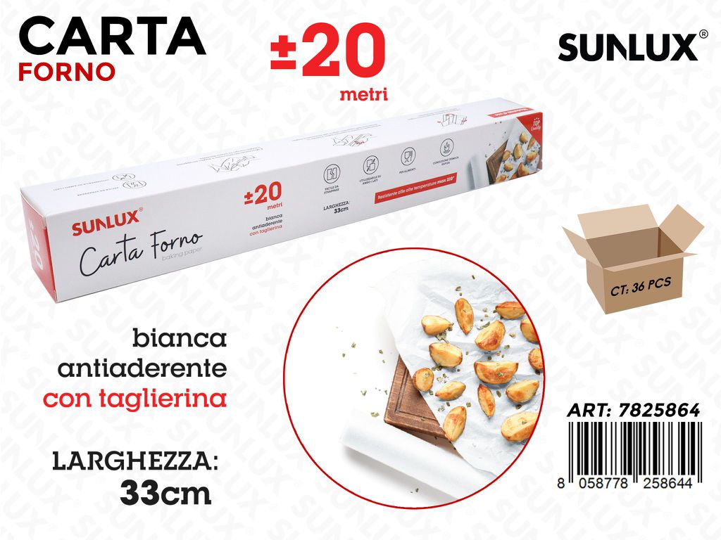 Sunlux Rotolo Carta Forno Bianco 33CM*20MT