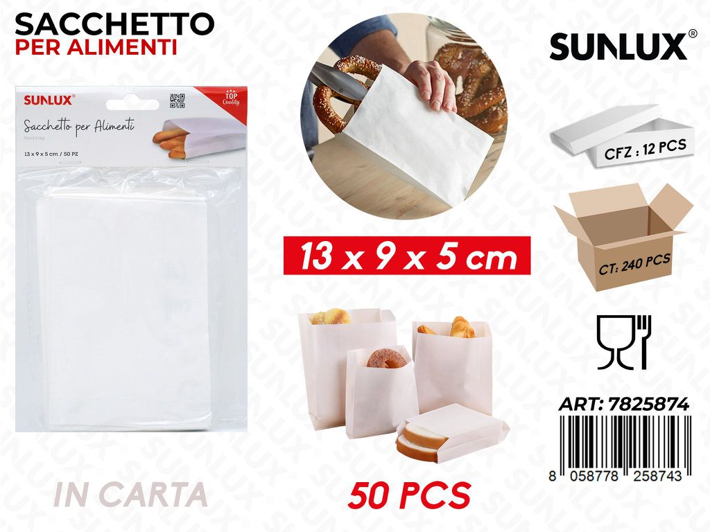 Sunlux Sacchetto per Alimenti Carta 50PCS 13*9*5CM
