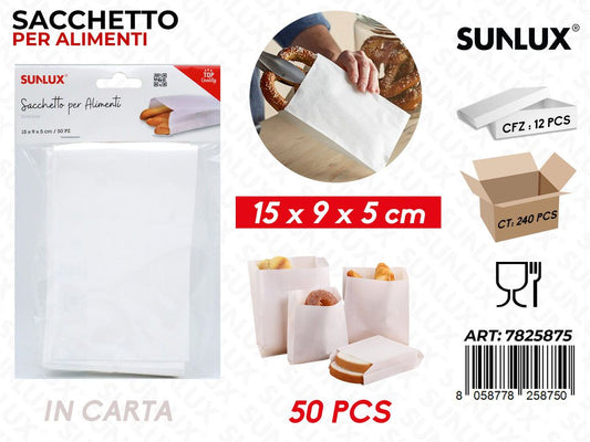 Sunlux Sacchetto per Alimenti Carta 50PCS 15*9*5CM
