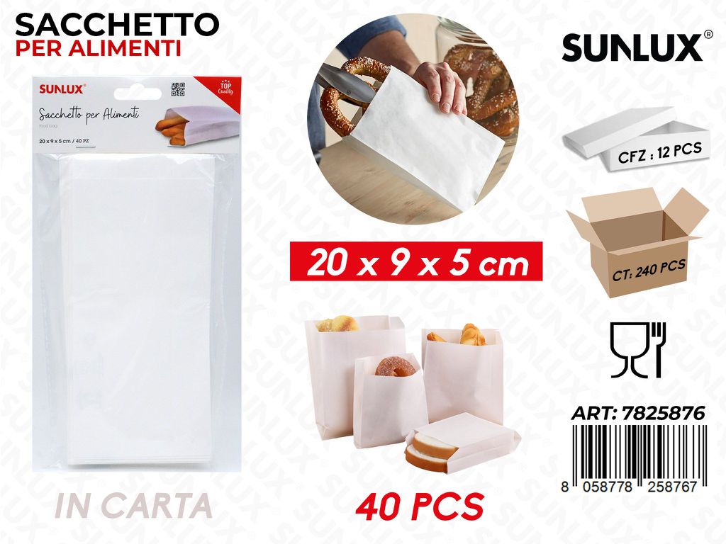 Sunlux Sacchetto per Alimenti Carta 40PCS 20*9*5CM