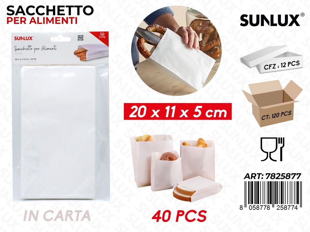 Sunlux Sacchetto per Alimenti Carta 40PCS 20*11*5CM