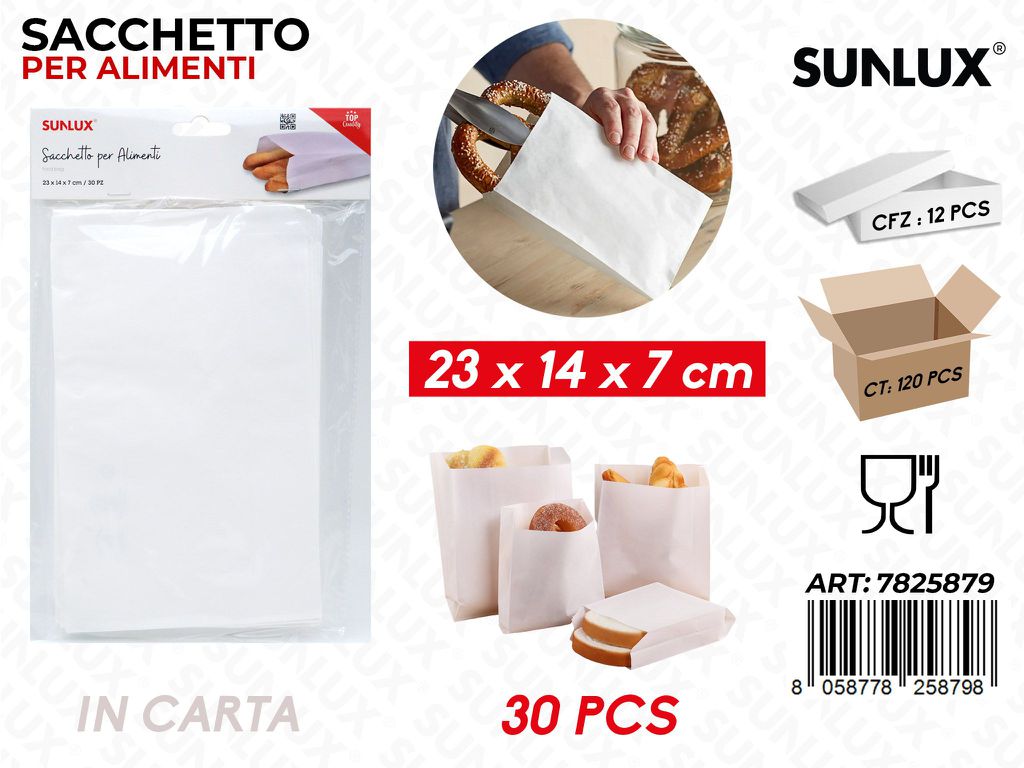 Sunlux Sacchetto per Alimenti Carta 30PCS 23*14*7CM