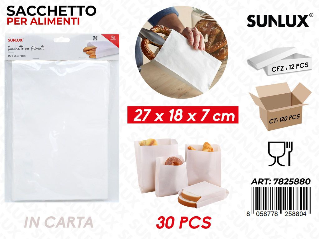 Sunlux Sacchetto per Alimenti Carta 30PCS 27*18*7CM