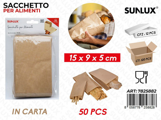 Sunlux Sacchetto per Alimenti Carta 50PCS 15*9*5CM
