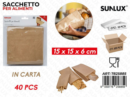 Sunlux Sacchetto per Alimenti Carta 40PCS 15*15*6CM