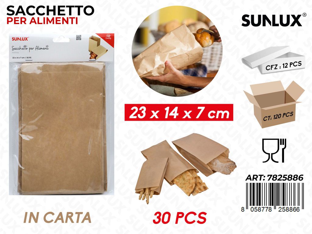 Sunlux Sacchetto per Alimenti Carta 30PCS 23*14*7CM