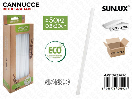Sunlux Cannucce Biodegr. Bianco 50PCS 0.8*20CM
