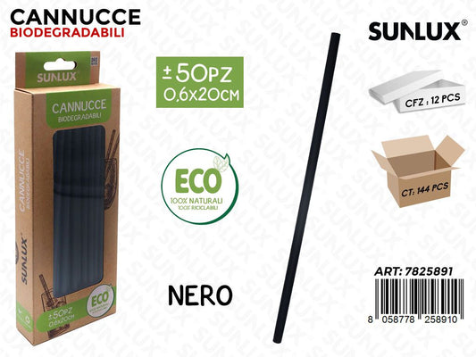 Sunlux Cannucce Biodegr. Nero 50PCS 0.6*20CM