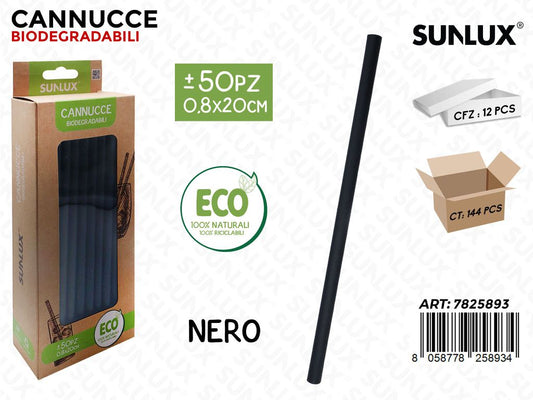 Sunlux Cannucce Biodegr. Nero 50PCS 0.8*20CM