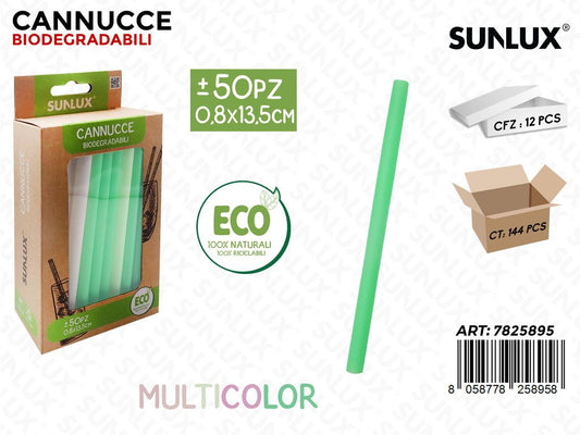 Sunlux Cannucce Biodegr. Multicolor 50PCS 0.8*13.5CM