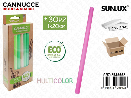 Sunlux Cannucce Biodegr. Multicolor 30PCS 1*20CM