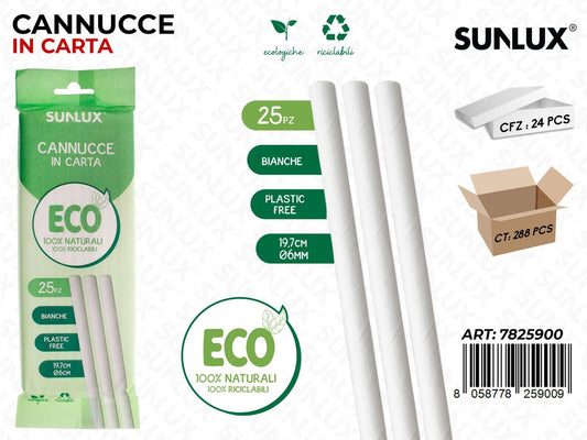 Sunlux Cannucce Carta Bia. D.6MM*19.7CM 25PCS/ Pz da 24