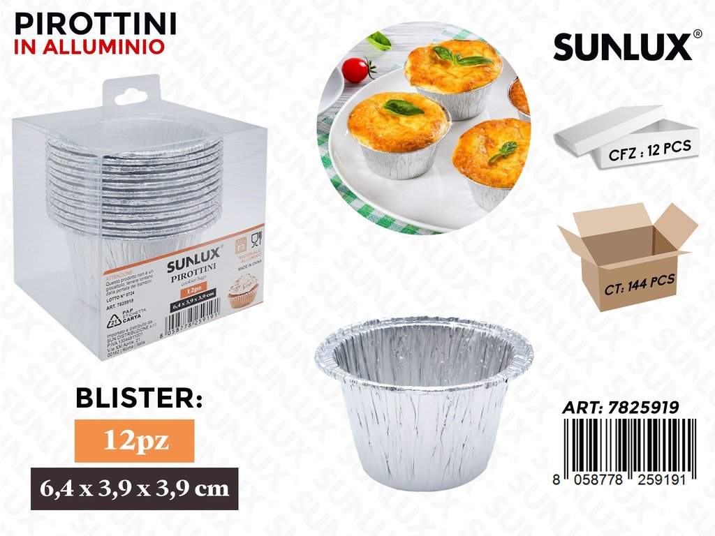 Sunlux Pirottini in Alluminio 12PCS 6.4*3.9*3.9CM