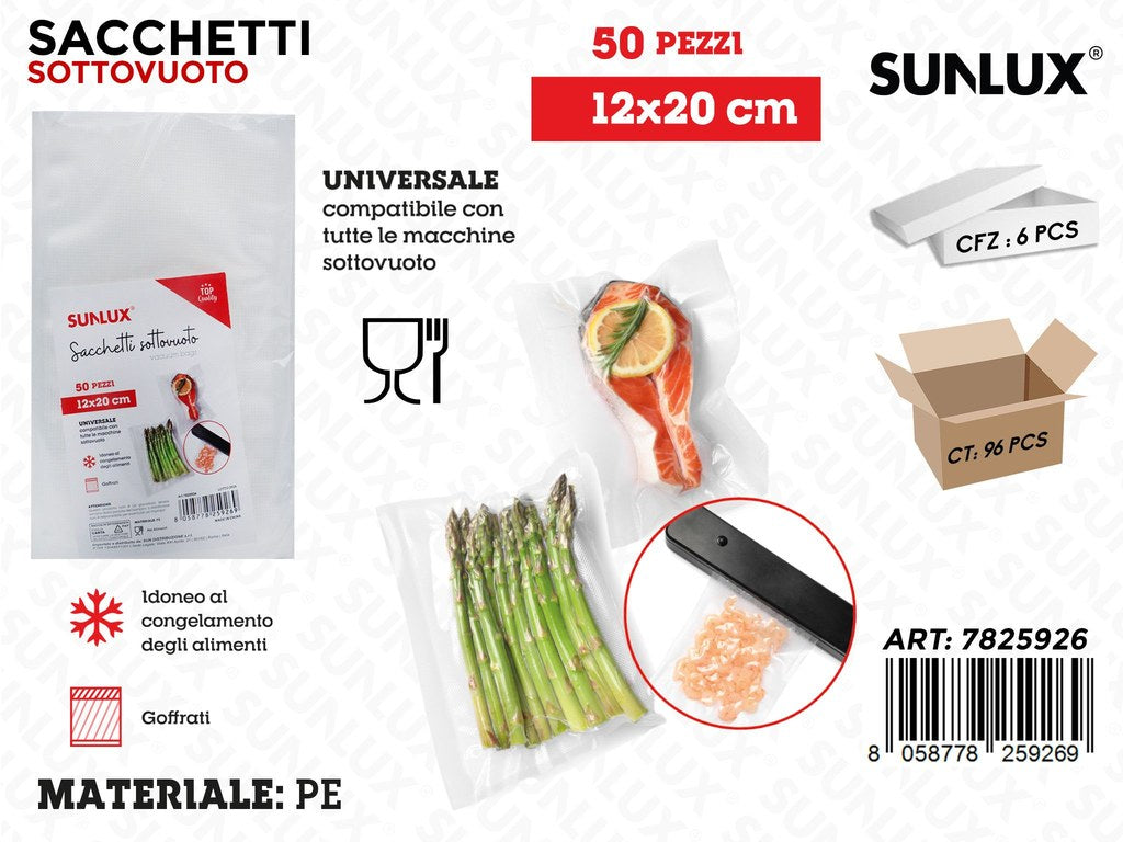 Sunlux Sacchetti Sottovuoto Pe 50PCS 12*20CM