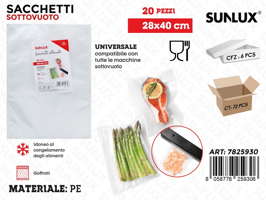 Sunlux Sacchetti Sottovuoto Pe 20PCS 28*40CM