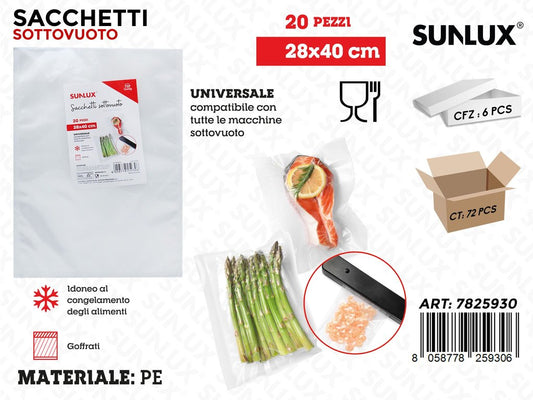 Sunlux Sacchetti Sottovuoto Pe 20PCS 28*40CM