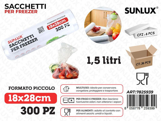 Sunlux Sacchetti Freezer 300PCS 1.5L 18*28CM