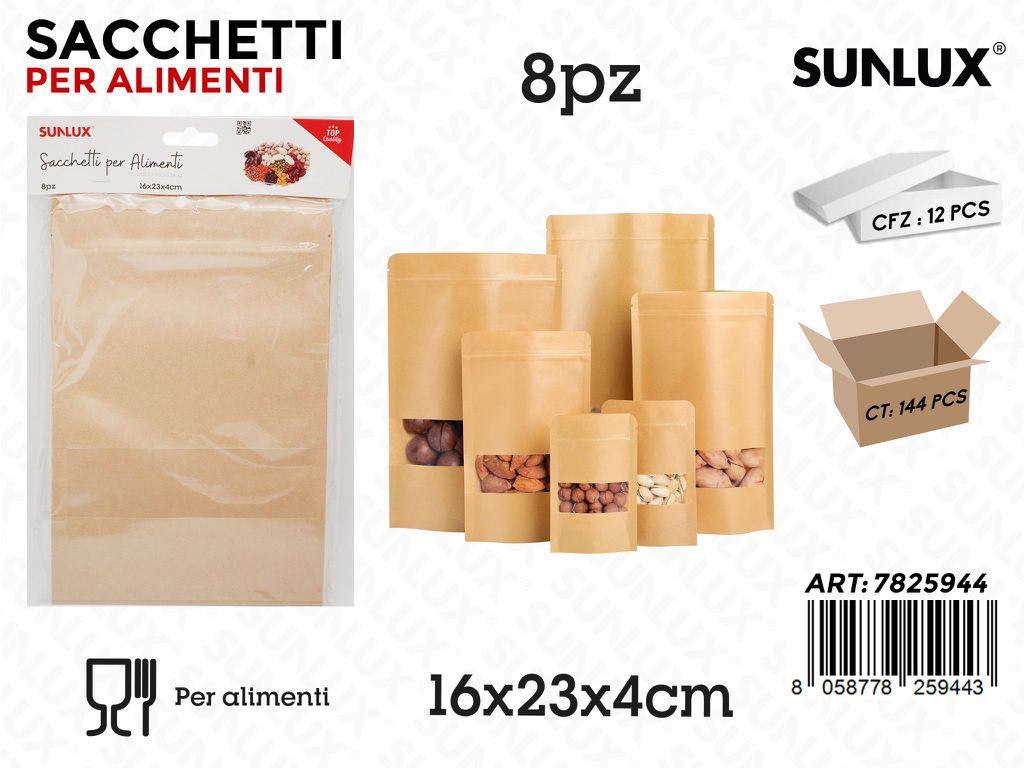Sunlux Sacchetti Alimenti Kraft 8PCS 16*23*4CM