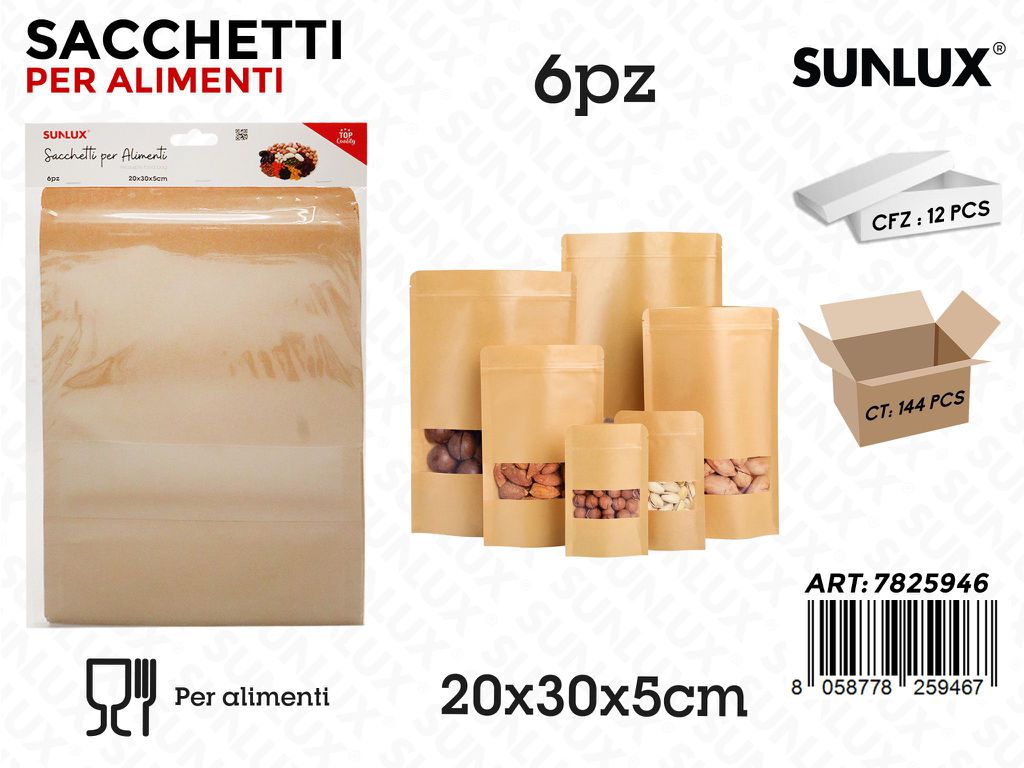Sunlux Sacchetti Alimenti Kraft 6PCS 20*30*5CM