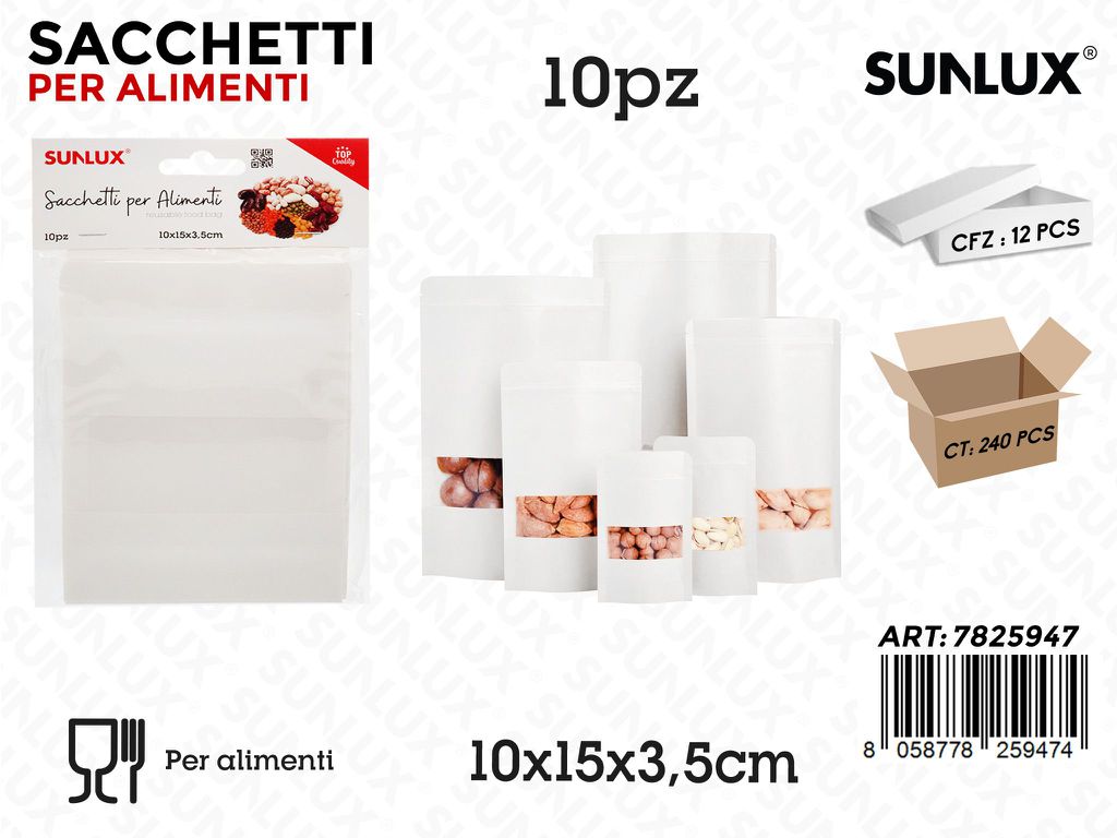 Sunlux Sacchetti Alimenti Carta 10PCS 10*15*3.5CM